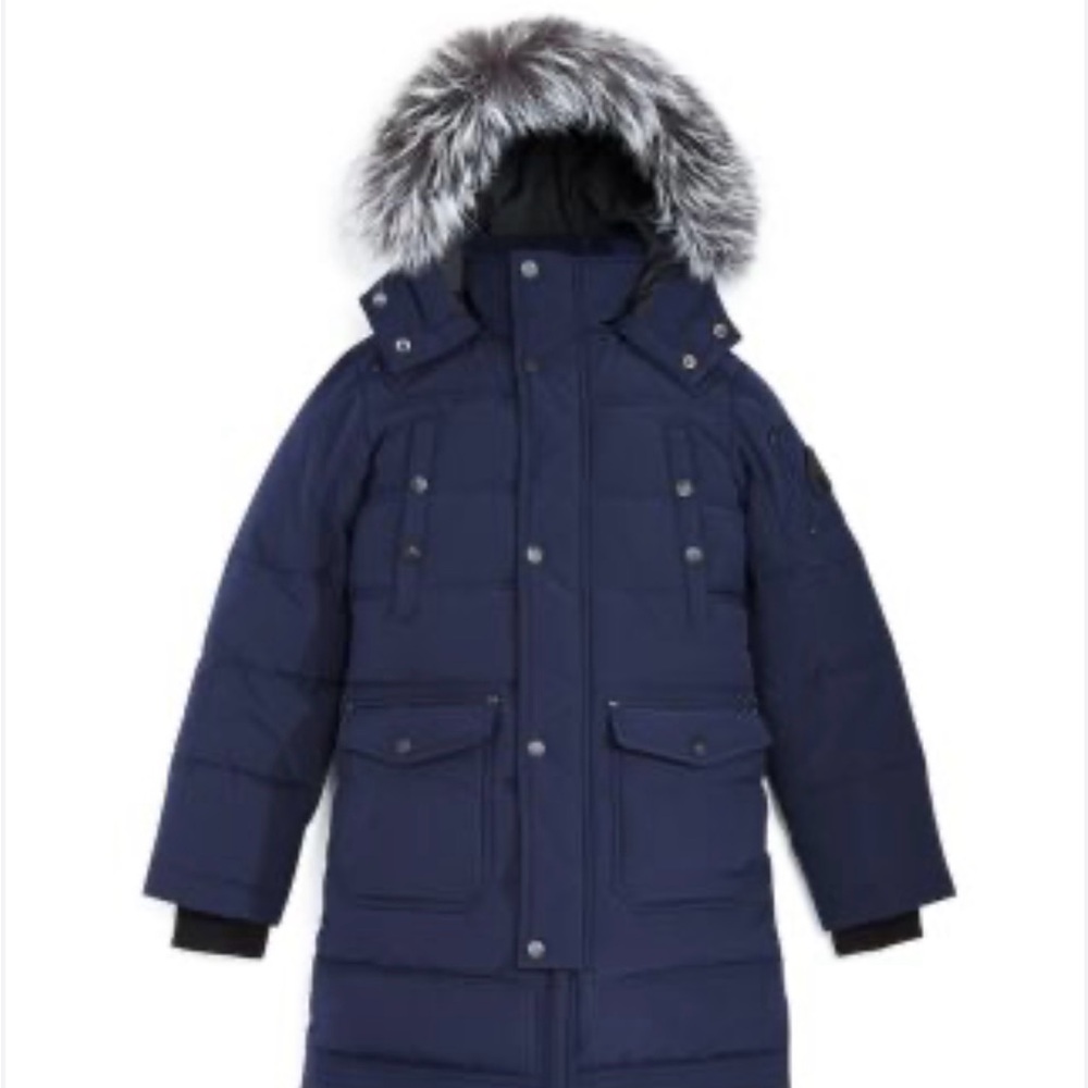 Moose Knuckles Black Parka with Embroidered Detail